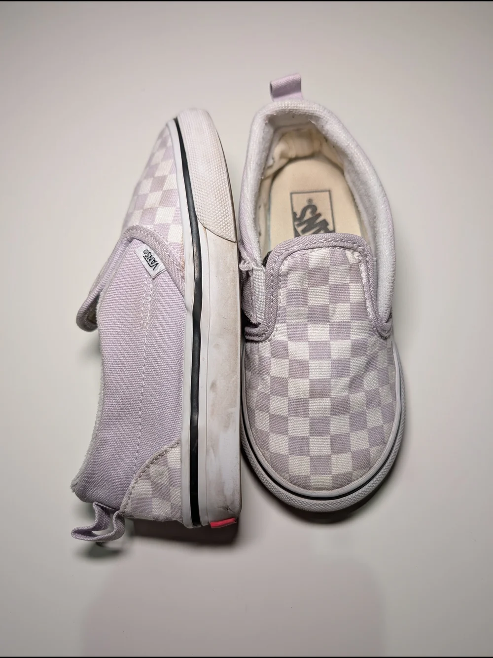 Kids Slip-On Checkerboard Canvas Shoes - Light Lavender/White